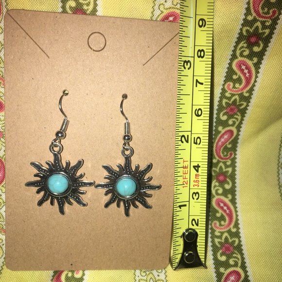 Vintage Starburst Bohemian Blue Stone Drop Earring NWOT - Picture 5 of 6